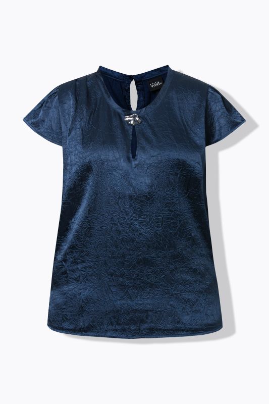 Crinkle Texture Crepe Satin Cap Sleeve Blouse