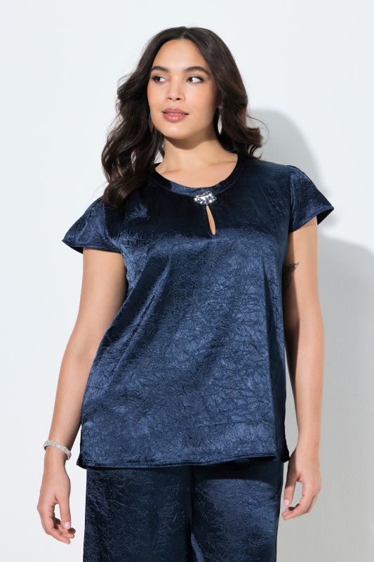 Crinkle Texture Crepe Satin Cap Sleeve Blouse