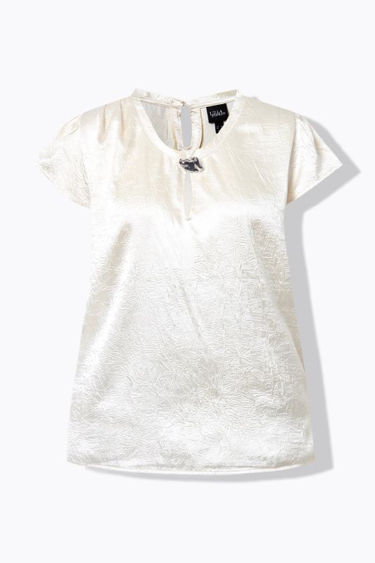 Crinkle Texture Crepe Satin Cap Sleeve Blouse