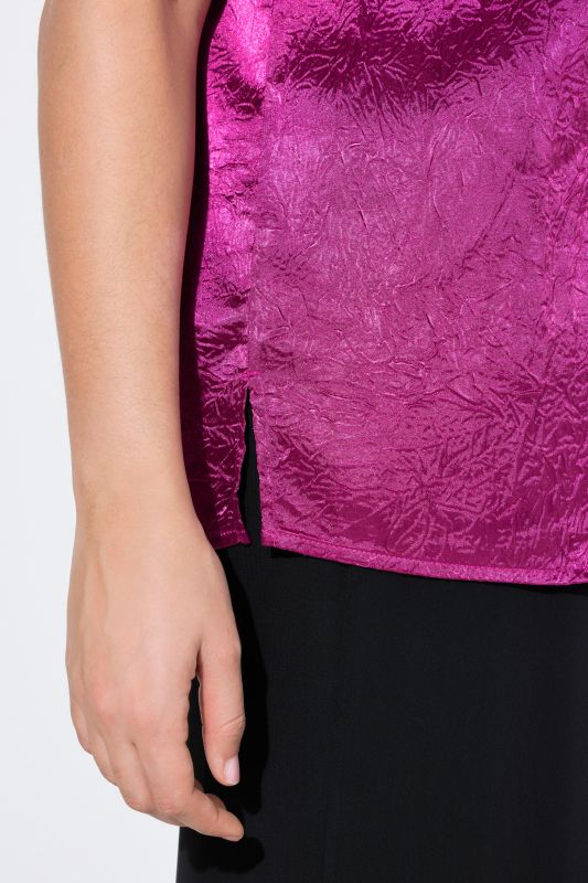 Crinkle Texture Crepe Satin Cap Sleeve Blouse