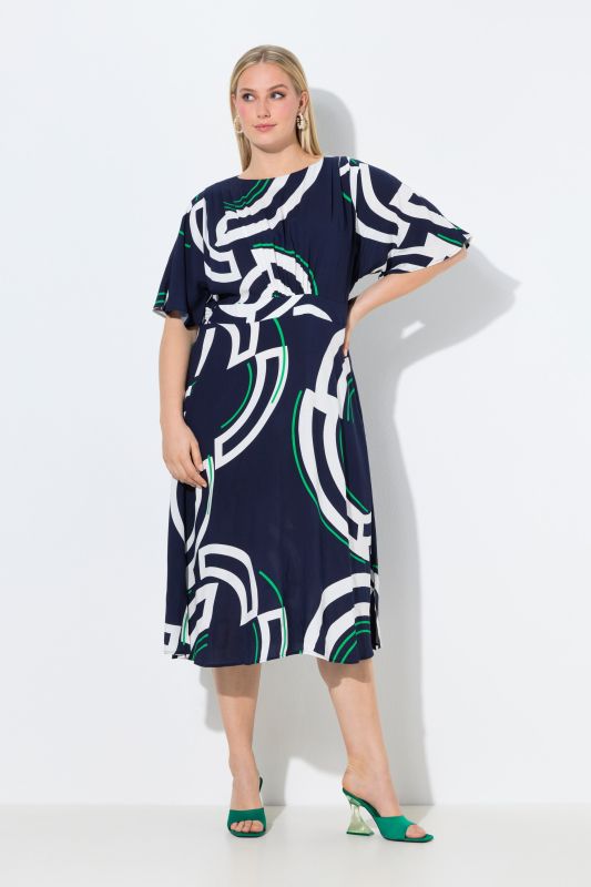 Curve Print Draped Bodice Dress