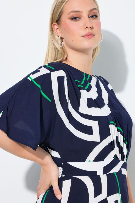 Curve Print Draped Bodice Dress