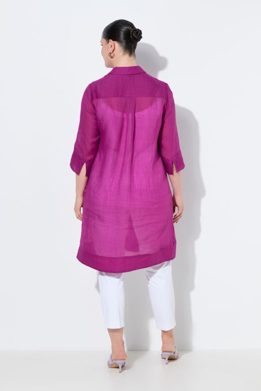 Sheer Ramie 3/4 Sleeve Shirt Dress