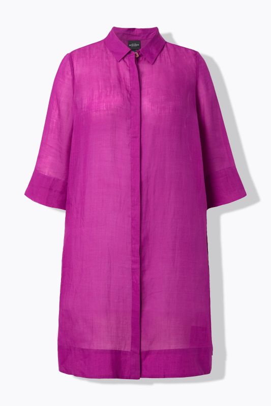 Sheer Ramie 3/4 Sleeve Shirt Dress