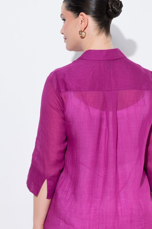 Sheer Ramie 3/4 Sleeve Shirt Dress