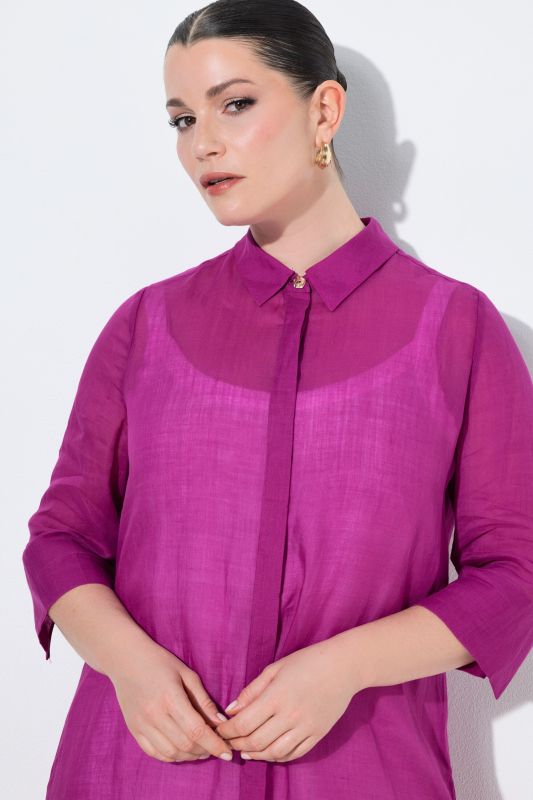 Sheer Ramie 3/4 Sleeve Shirt Dress