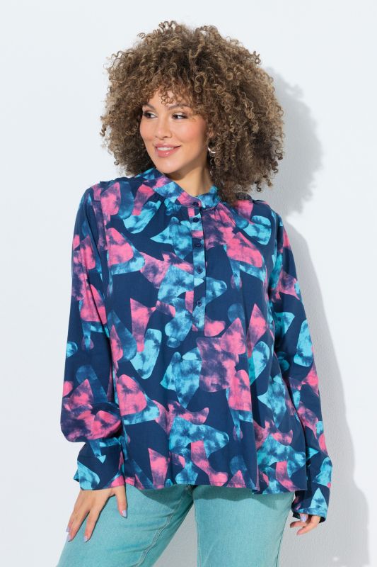 Ribbon Print Long Sleeve Blouse