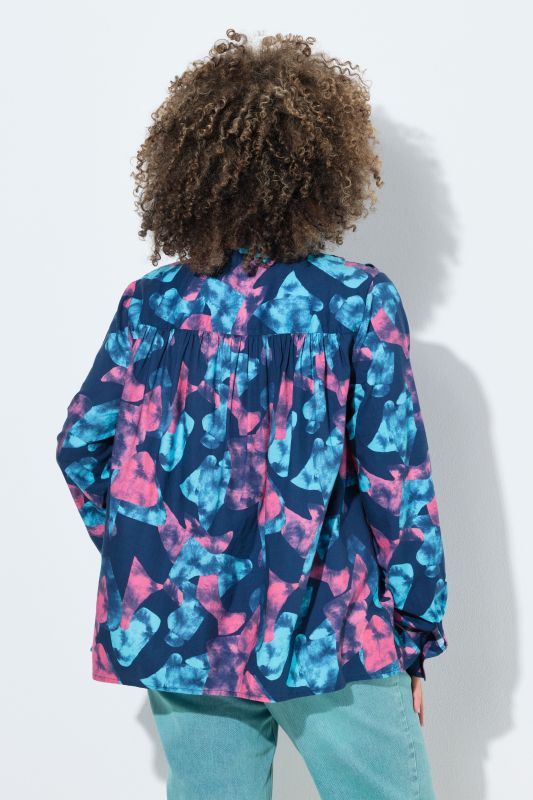 Ribbon Print Long Sleeve Blouse