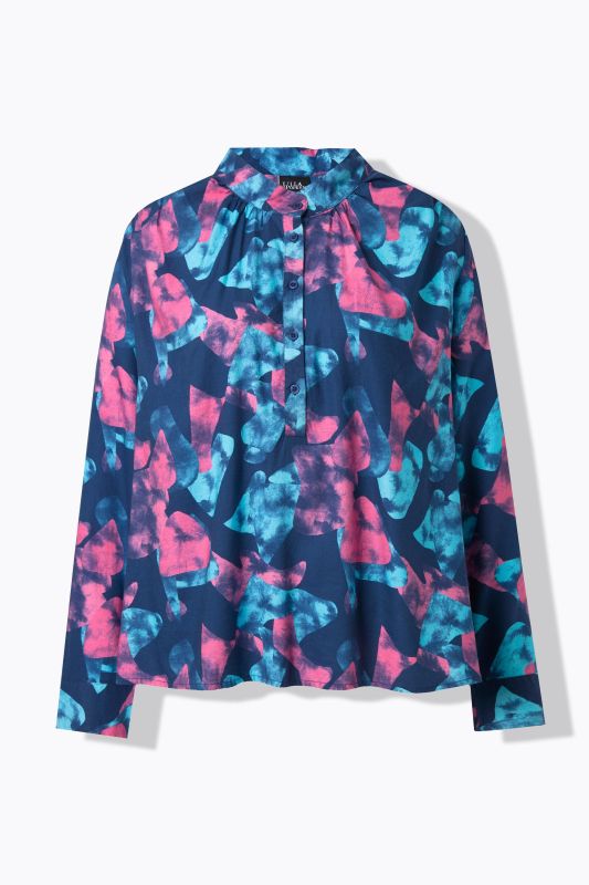 Ribbon Print Long Sleeve Blouse