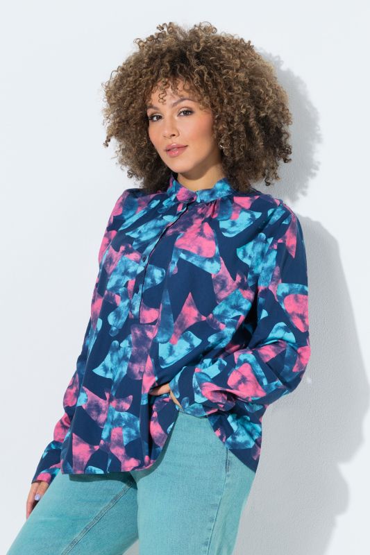 Ribbon Print Long Sleeve Blouse