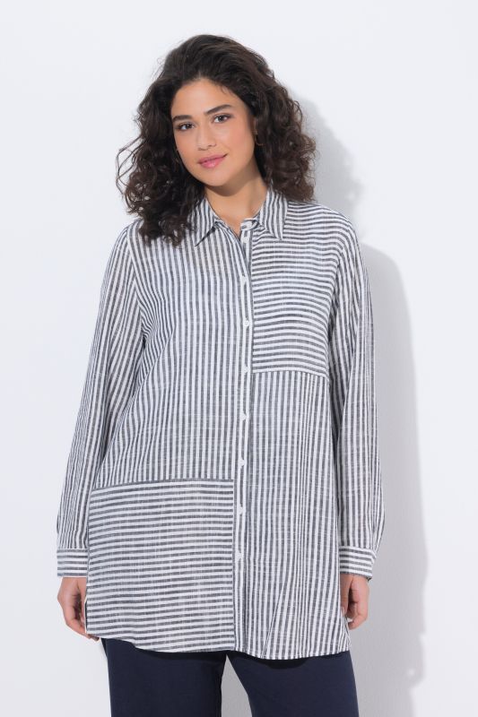 Mixed Stripe Linen Blend Tunic Blouse
