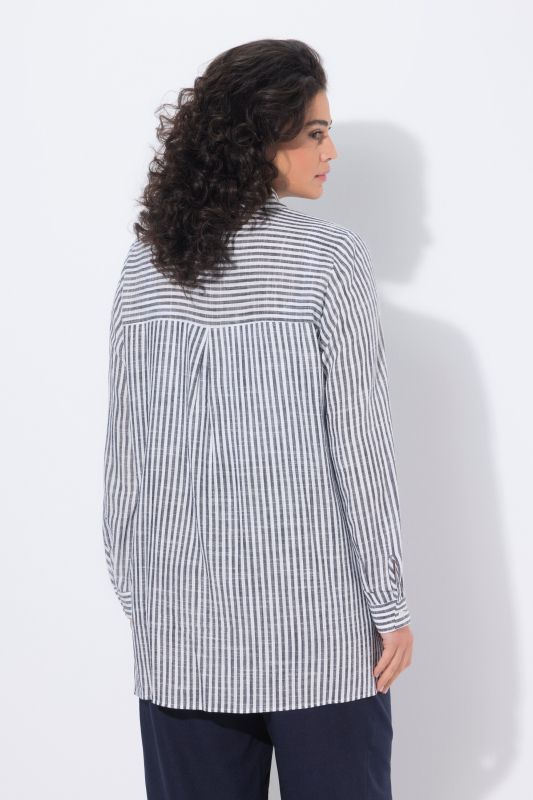 Mixed Stripe Linen Blend Tunic Blouse