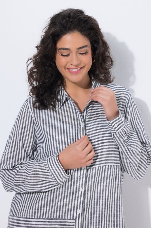 Mixed Stripe Linen Blend Tunic Blouse