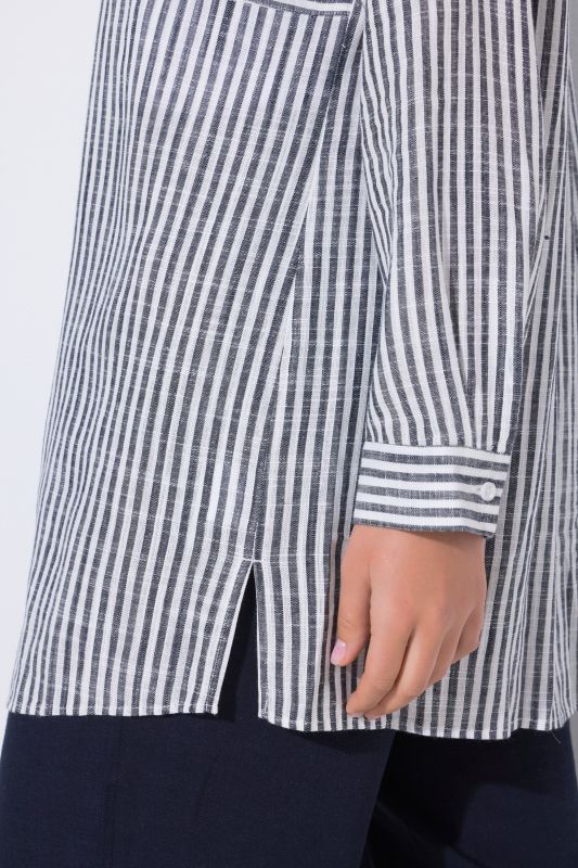 Mixed Stripe Linen Blend Tunic Blouse