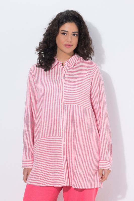 Mixed Stripe Linen Blend Tunic Blouse