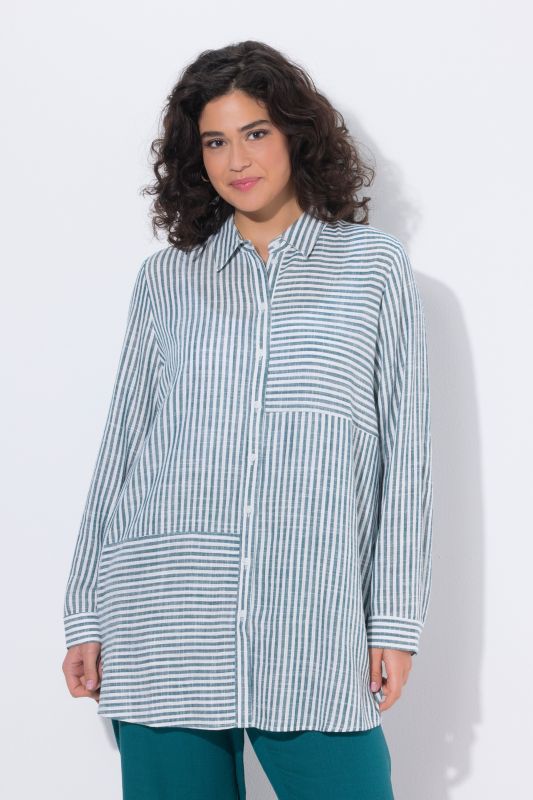 Mixed Stripe Linen Blend Tunic Blouse