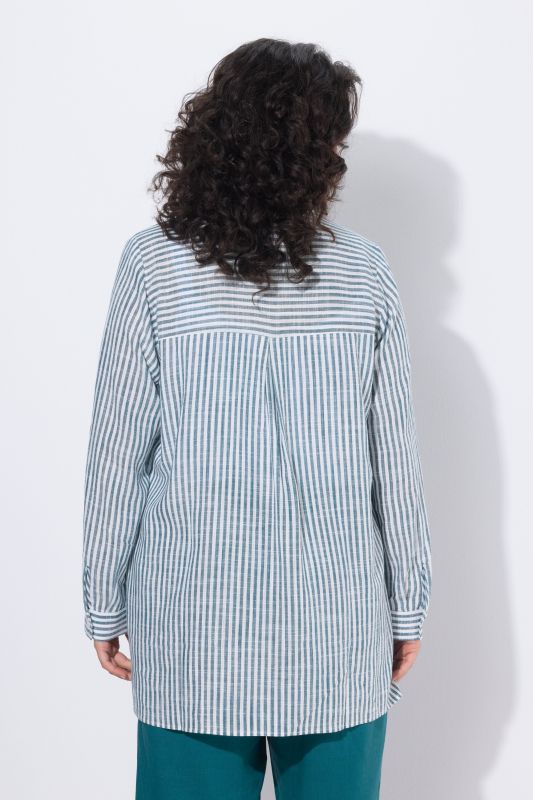 Mixed Stripe Linen Blend Tunic Blouse