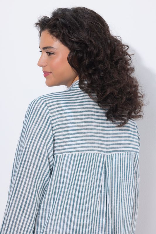 Mixed Stripe Linen Blend Tunic Blouse