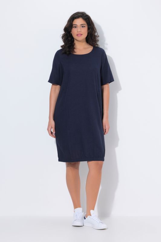 Linen Blend Short Sleeve Elastic Hem T-Shirt Dress