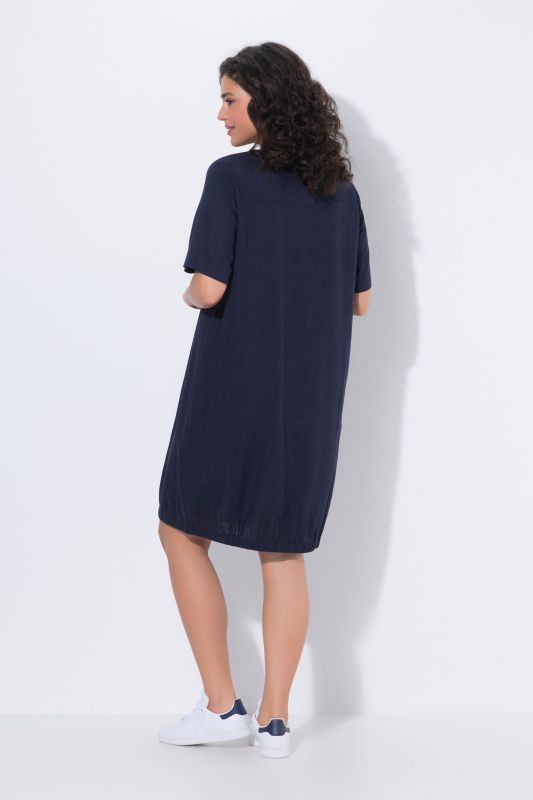 Linen Blend Short Sleeve Elastic Hem T-Shirt Dress