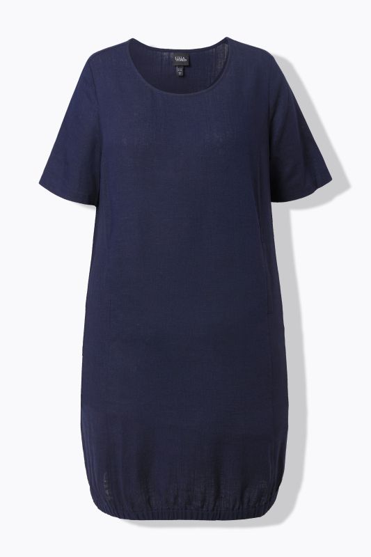 Linen Blend Short Sleeve Elastic Hem T-Shirt Dress