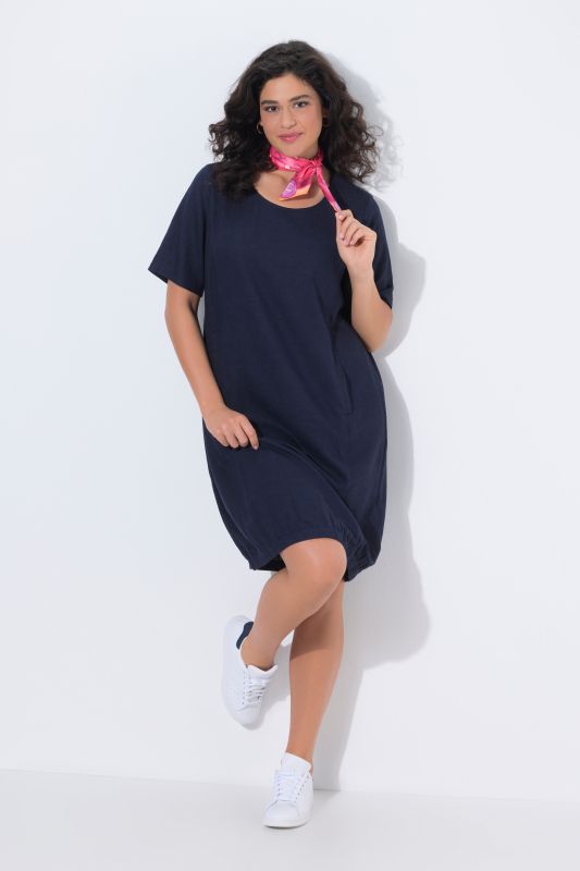Linen Blend Short Sleeve Elastic Hem T-Shirt Dress