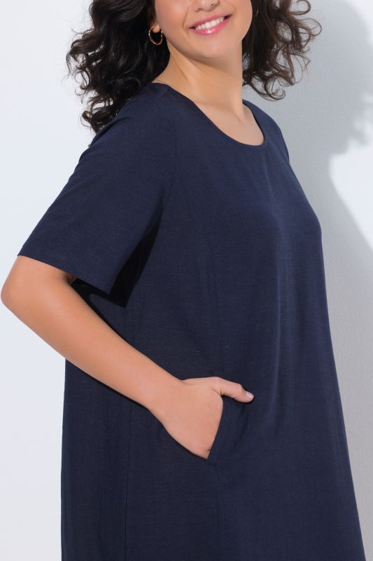 Linen Blend Short Sleeve Elastic Hem T-Shirt Dress