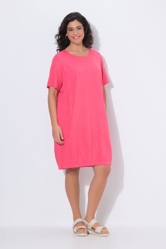 Linen Blend Short Sleeve Elastic Hem T-Shirt Dress