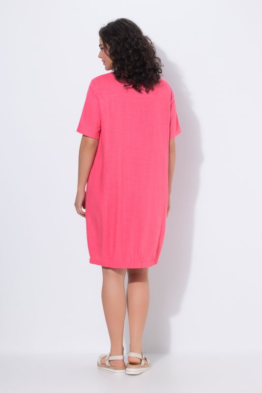 Linen Blend Short Sleeve Elastic Hem T-Shirt Dress