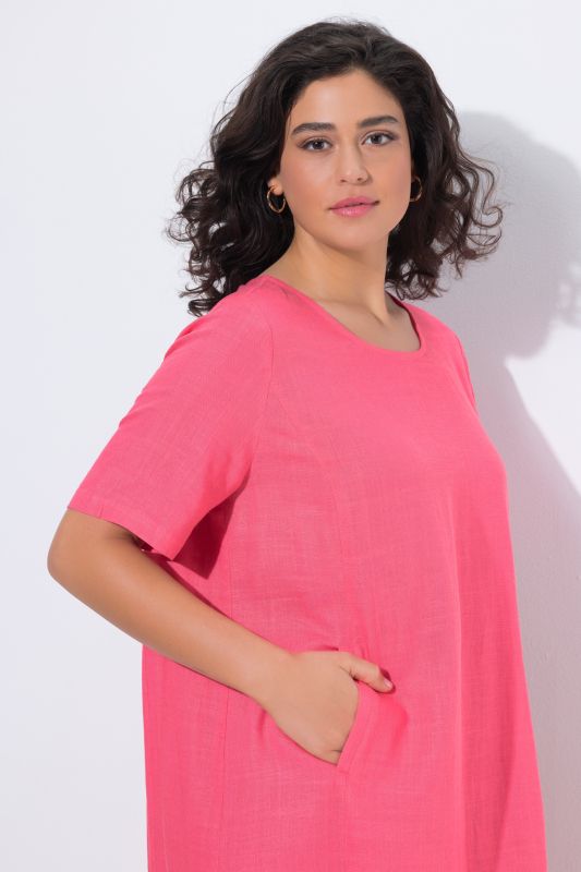 Linen Blend Short Sleeve Elastic Hem T-Shirt Dress