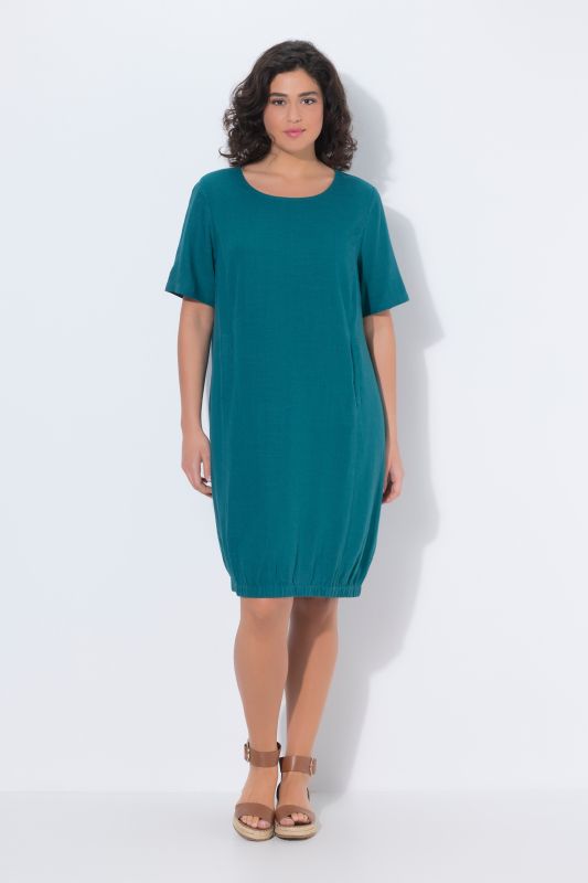 Linen Blend Short Sleeve Elastic Hem T-Shirt Dress