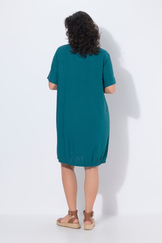 Linen Blend Short Sleeve Elastic Hem T-Shirt Dress