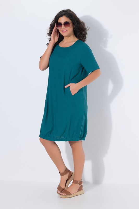 Linen Blend Short Sleeve Elastic Hem T-Shirt Dress