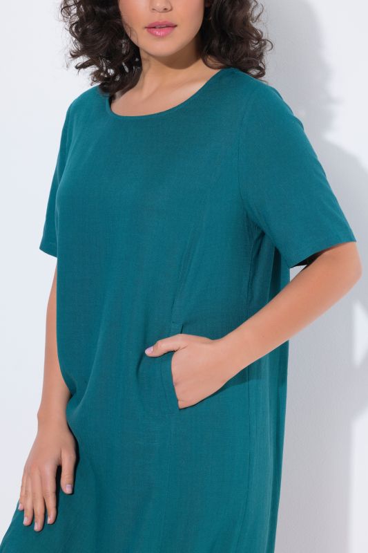 Linen Blend Short Sleeve Elastic Hem T-Shirt Dress