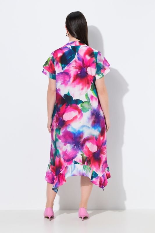 Watercolor Floral Handkerchief Hem Dress