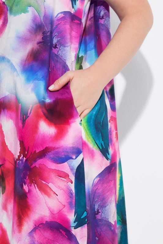 Watercolor Floral Handkerchief Hem Dress