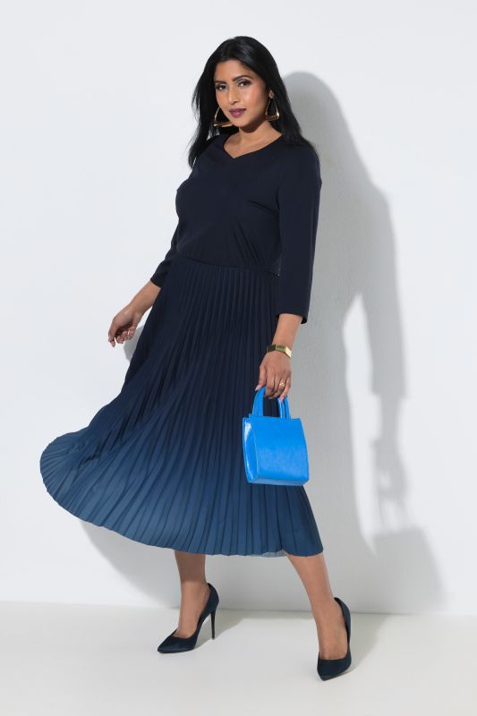 Ombre Pleated 3/4 Sleeve Dress