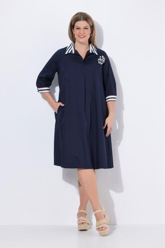 Stripe Accent Short Sleeve Collared Dress