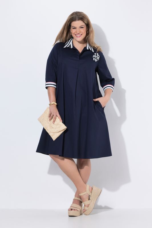 Stripe Accent Short Sleeve Collared Dress