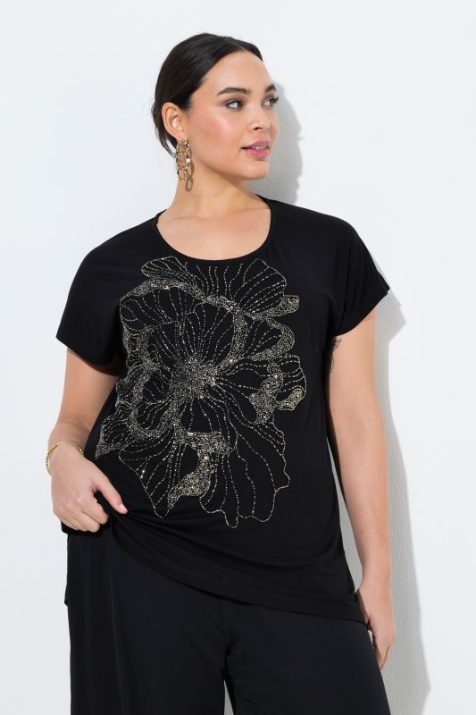 Beaded Flower Cap Sleeve T-Shirt Blouse