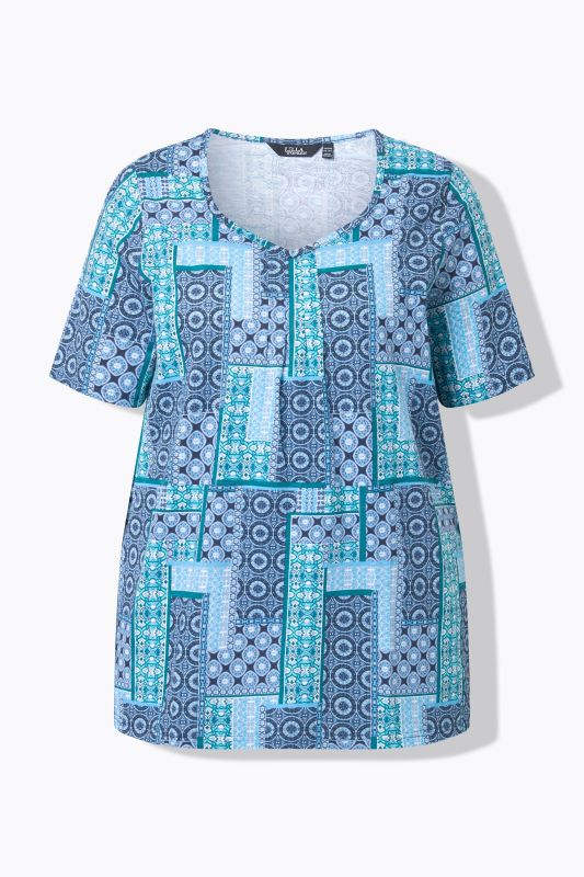 Patchwork Print Sweetheart Neckline Tee