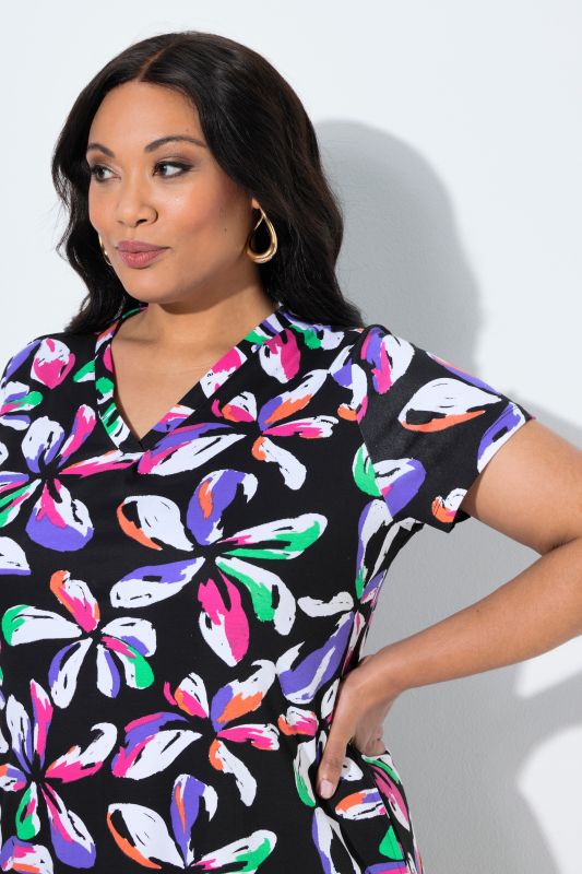 Brushstroke Floral Jersey Pocket Dress