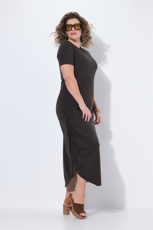 Eco Cotton Asymmetric Draped Short Sleeve Dress