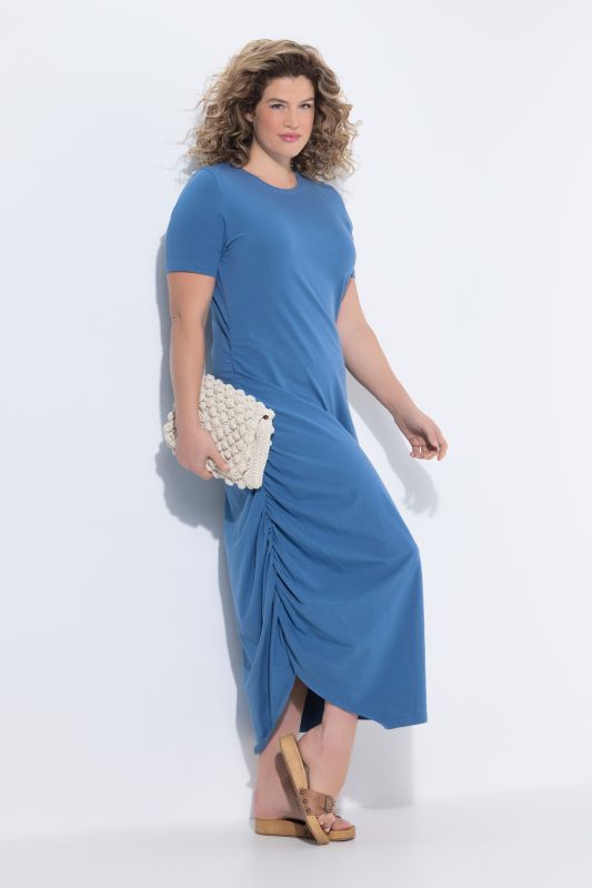 Eco Cotton Asymmetric Draped Short Sleeve Dress