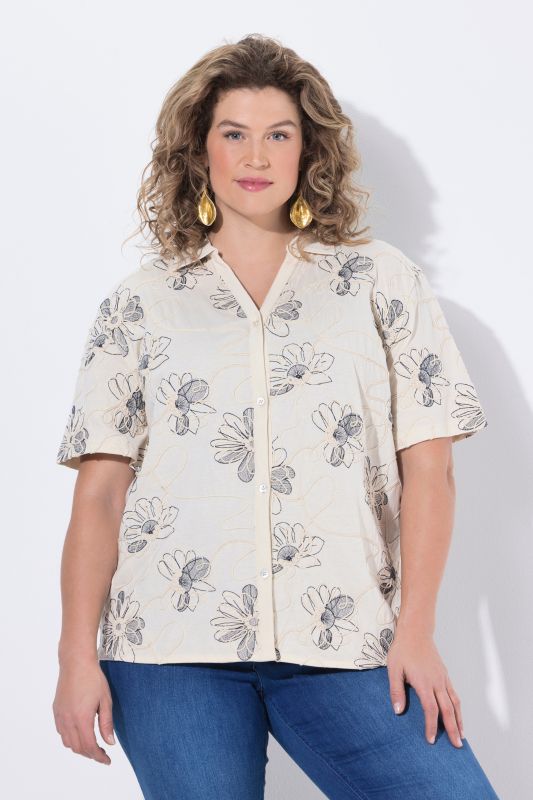Eco Cotton Flower Print Cord Embroidered Blouse