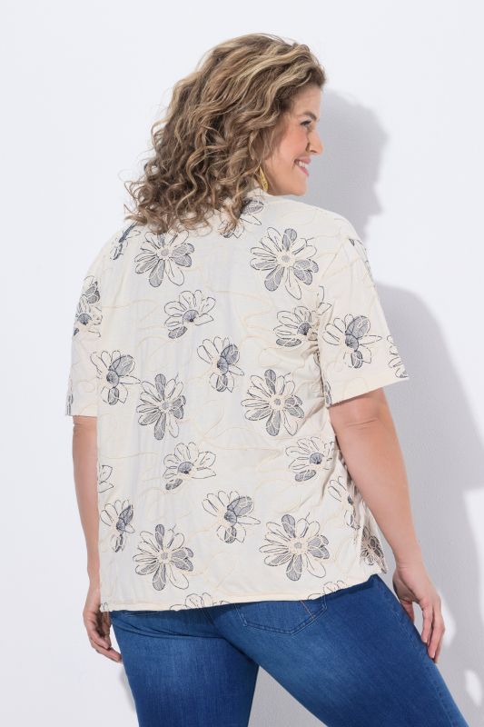 Eco Cotton Flower Print Cord Embroidered Blouse