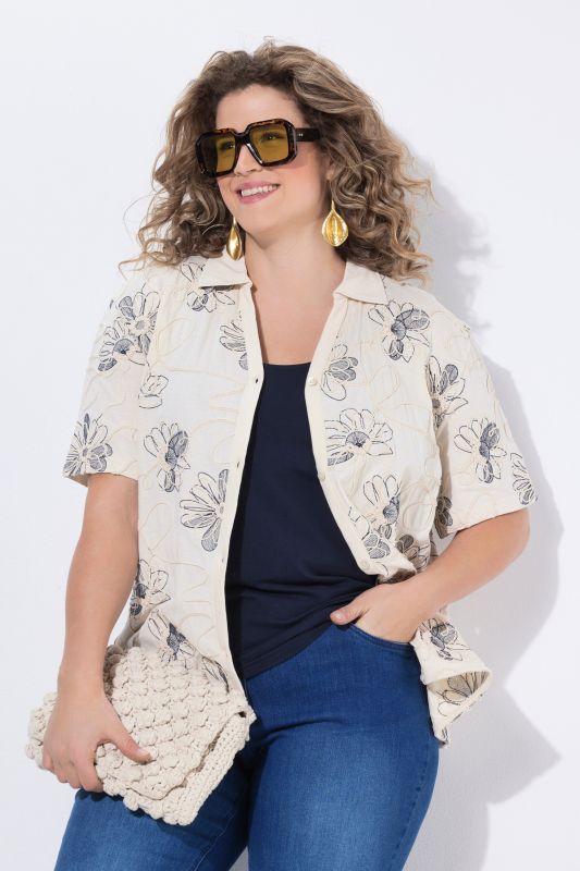 Eco Cotton Flower Print Cord Embroidered Blouse