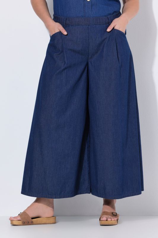 Eco Cotton Denim Look Wide Leg Elastic Waist Pants