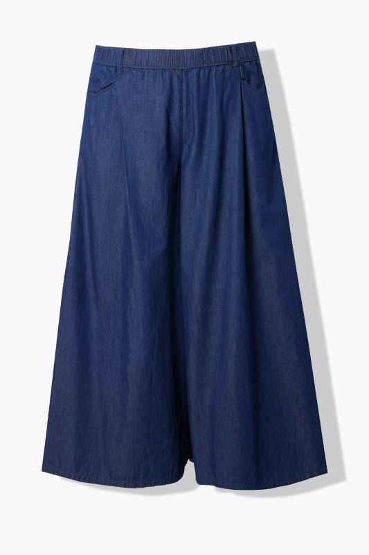 Eco Cotton Denim Look Wide Leg Elastic Waist Pants