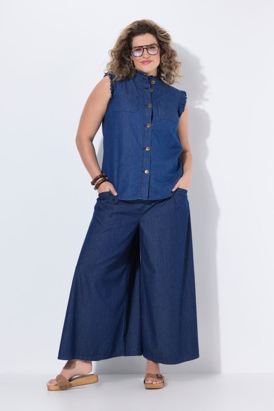 Eco Cotton Denim Look Wide Leg Elastic Waist Pants